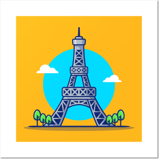 Eiffel Tower Cartoon Illustration Posters and Art